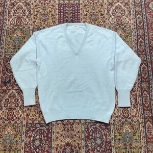 VTG 60s 70s Cashmeres ETC Pure Cashmere V Neck Sweater Light Robin Blue Size 44